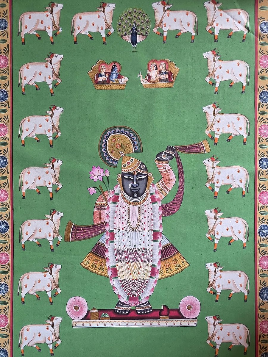 Lord Shrinathji with Cow Pichwai Painting on Cotton