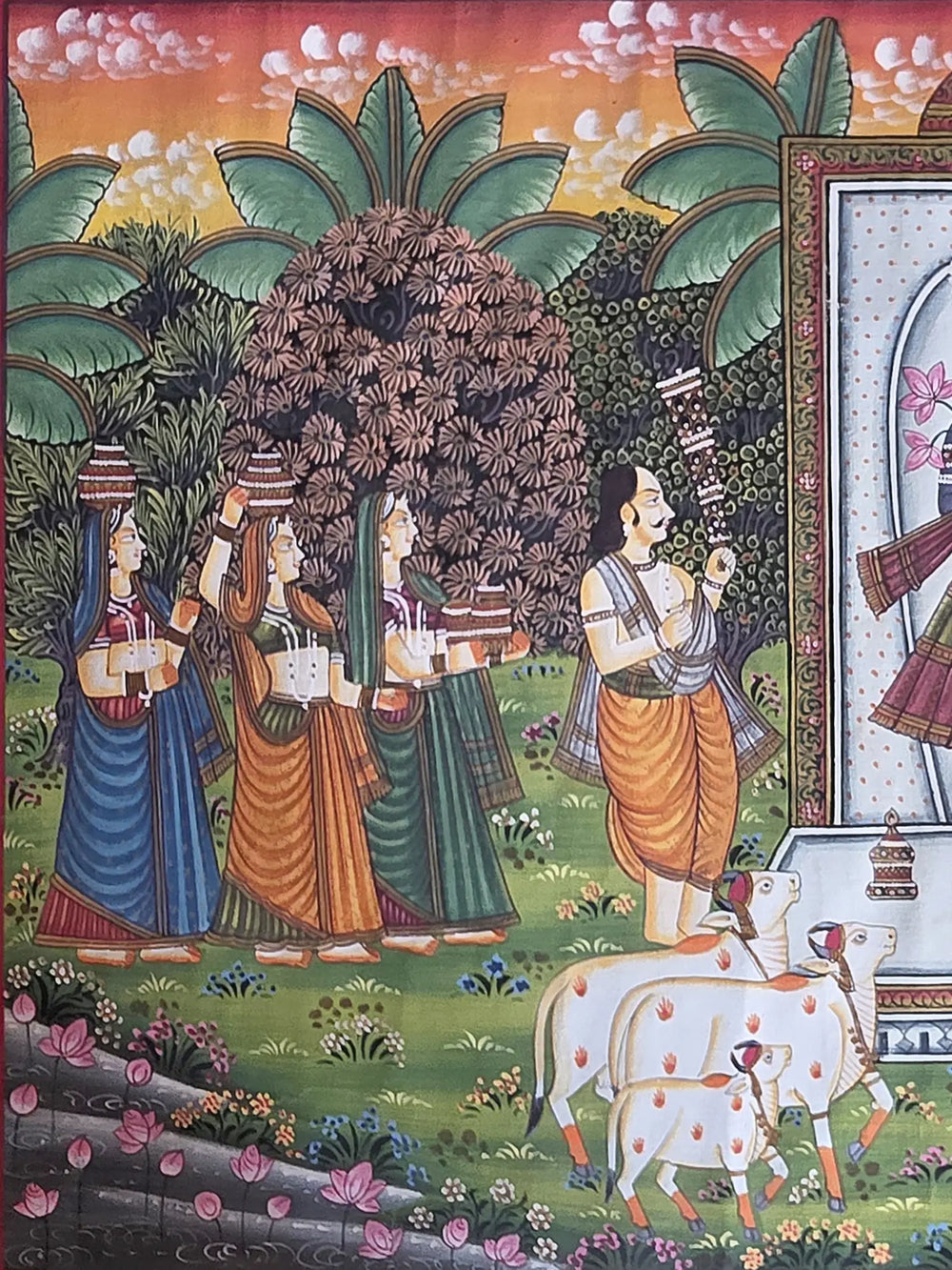 Devotees Worship Shrinathji | Watercolor On Cotton | Pichwai Art