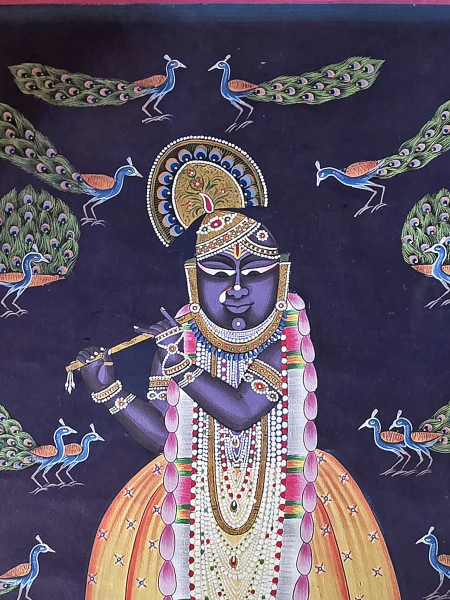 Lord Shrinathji Playing Flute Pichwai Painting on Cotton