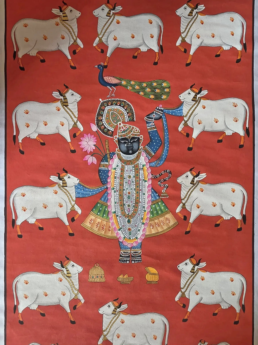 Shrinathji (Form of Lord Krishna) Pichwai Painting on Cotton