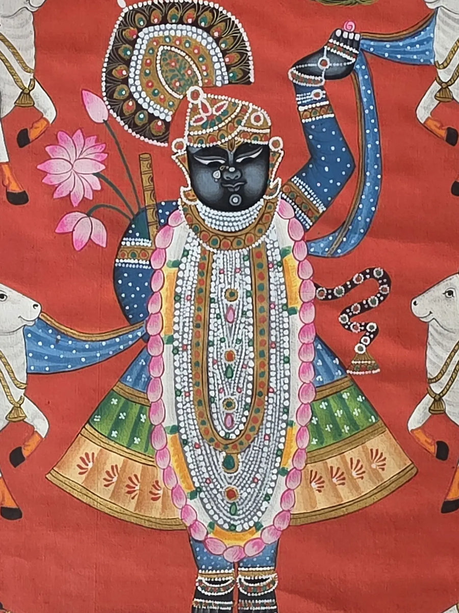 Shrinathji (Form of Lord Krishna) Pichwai Painting on Cotton