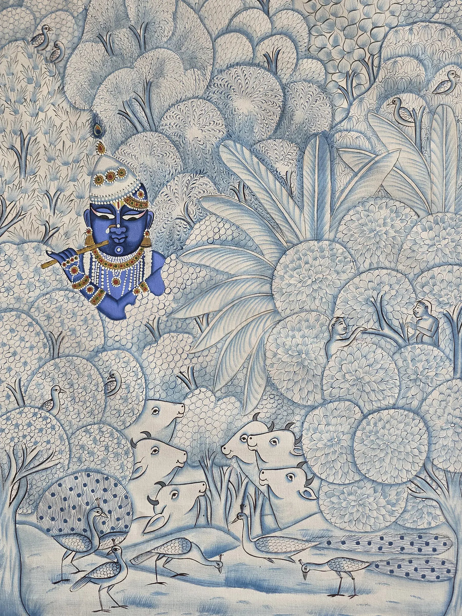 Shrinathji under the Forest with Cow Pichwai Painting on Cotton