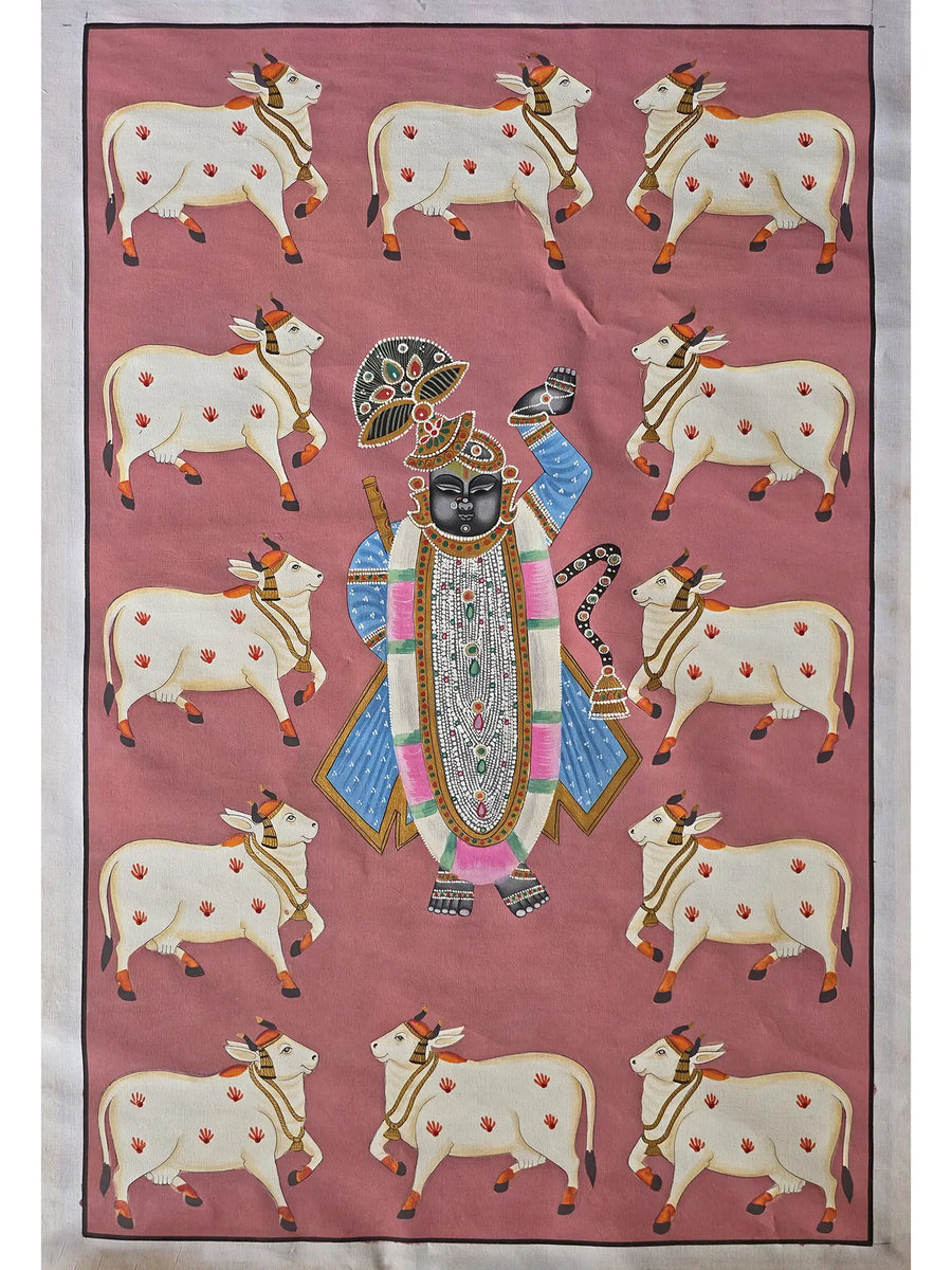 Lord Shrinathji with Cow Pichwai Painting on Cotton