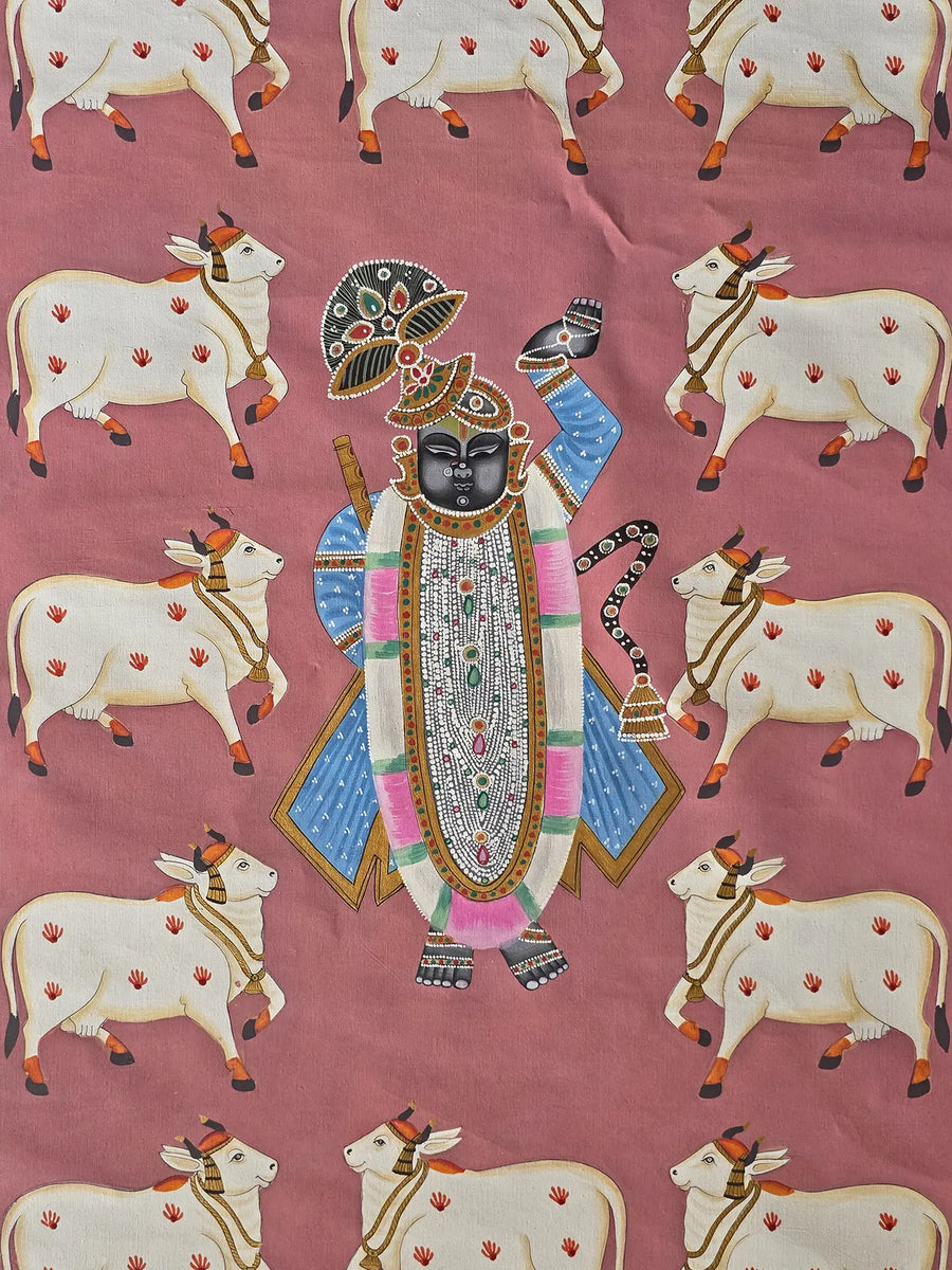 Lord Shrinathji with Cow Pichwai Painting on Cotton