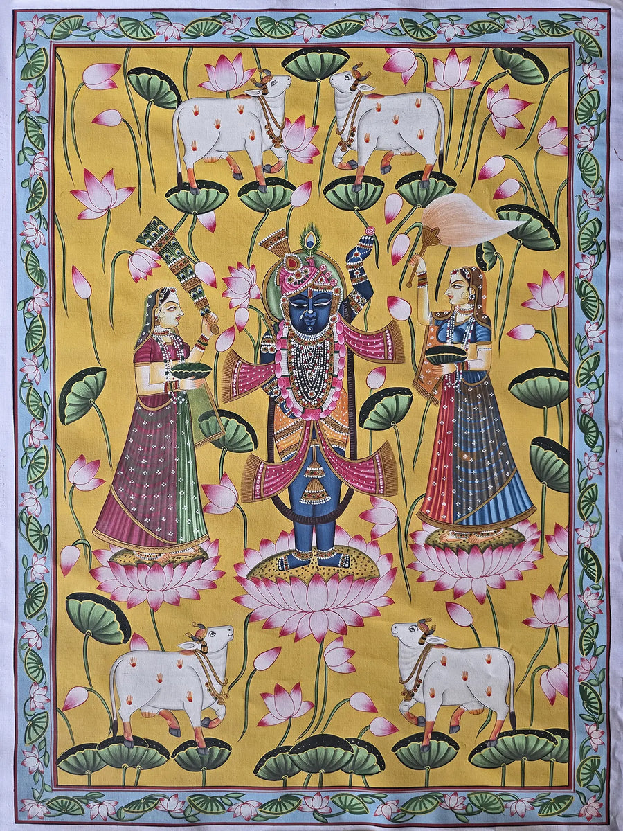 Worship of Lord Shrinathji Pichwai Painting on Cotton
