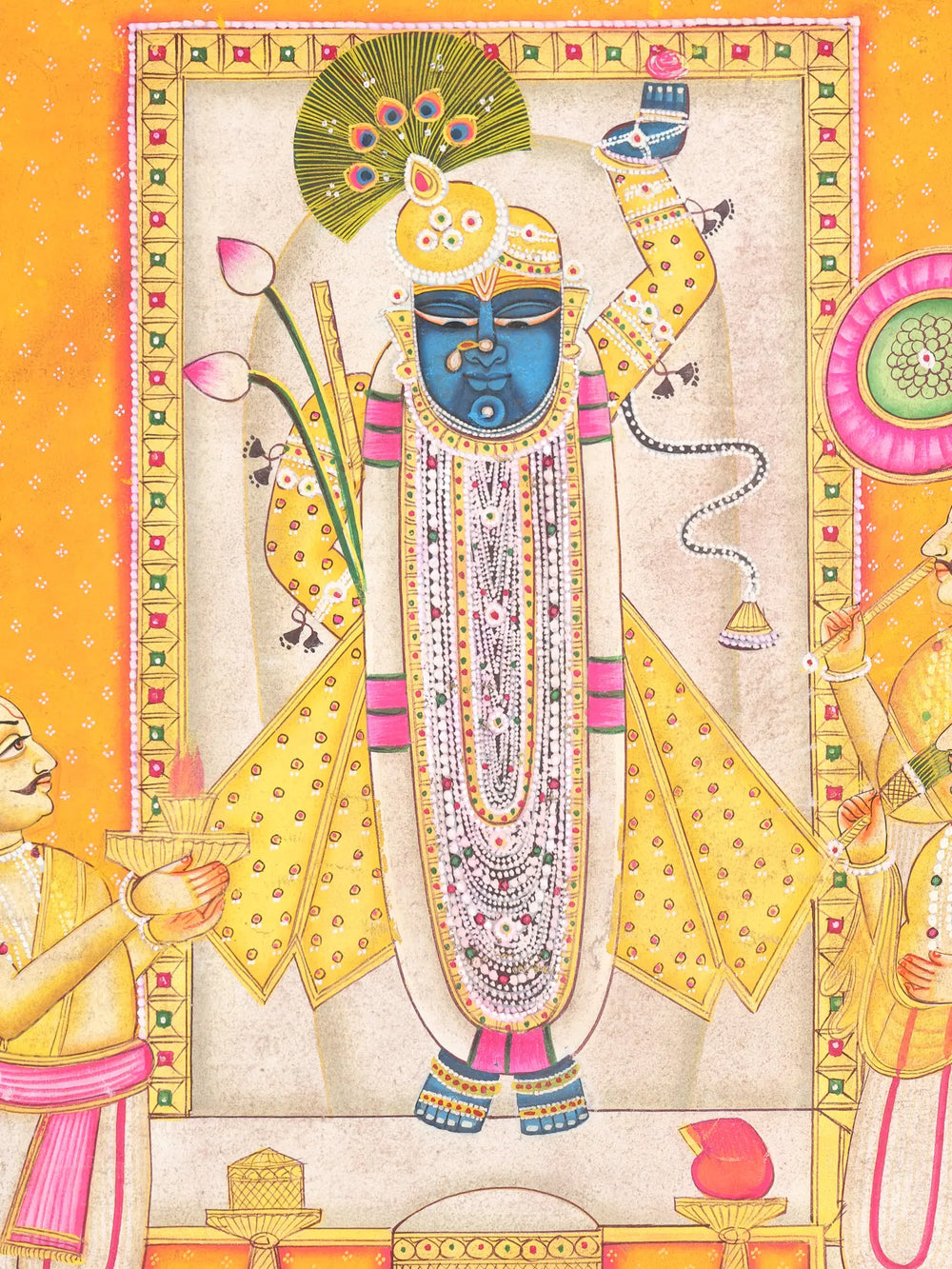 Shrinathji with Sevaks in Devotion | Pichwai Painting