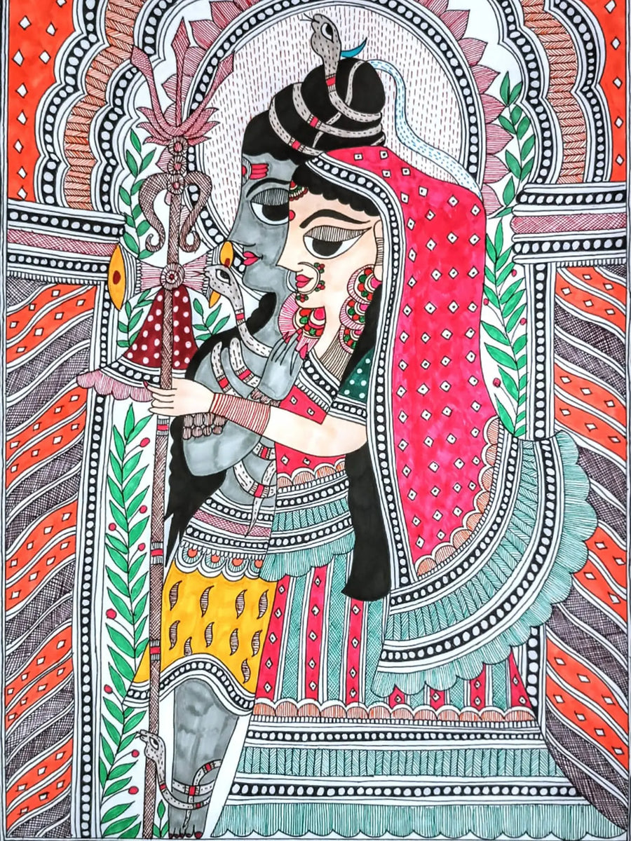 Shiv Parvati Madhubani Painting on Paper