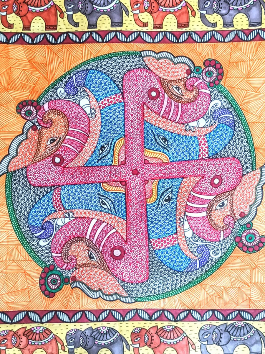 Ganesha and Swastika Madhubani Painting
