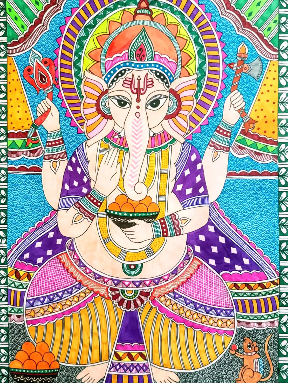 Madhubani Ganpati Maharaj Painting | Alcohol Markers And Fineliners On Paper | By Ruchi