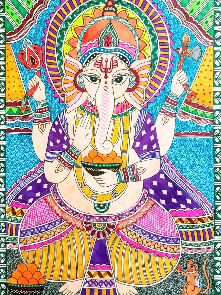Ganpati Maharaj Madhubani Painting on Paper