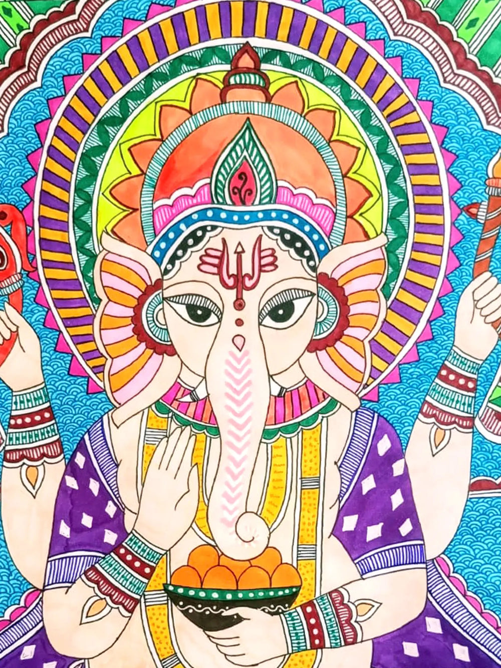 Madhubani Ganpati Maharaj Painting | Alcohol Markers And Fineliners On Paper | By Ruchi