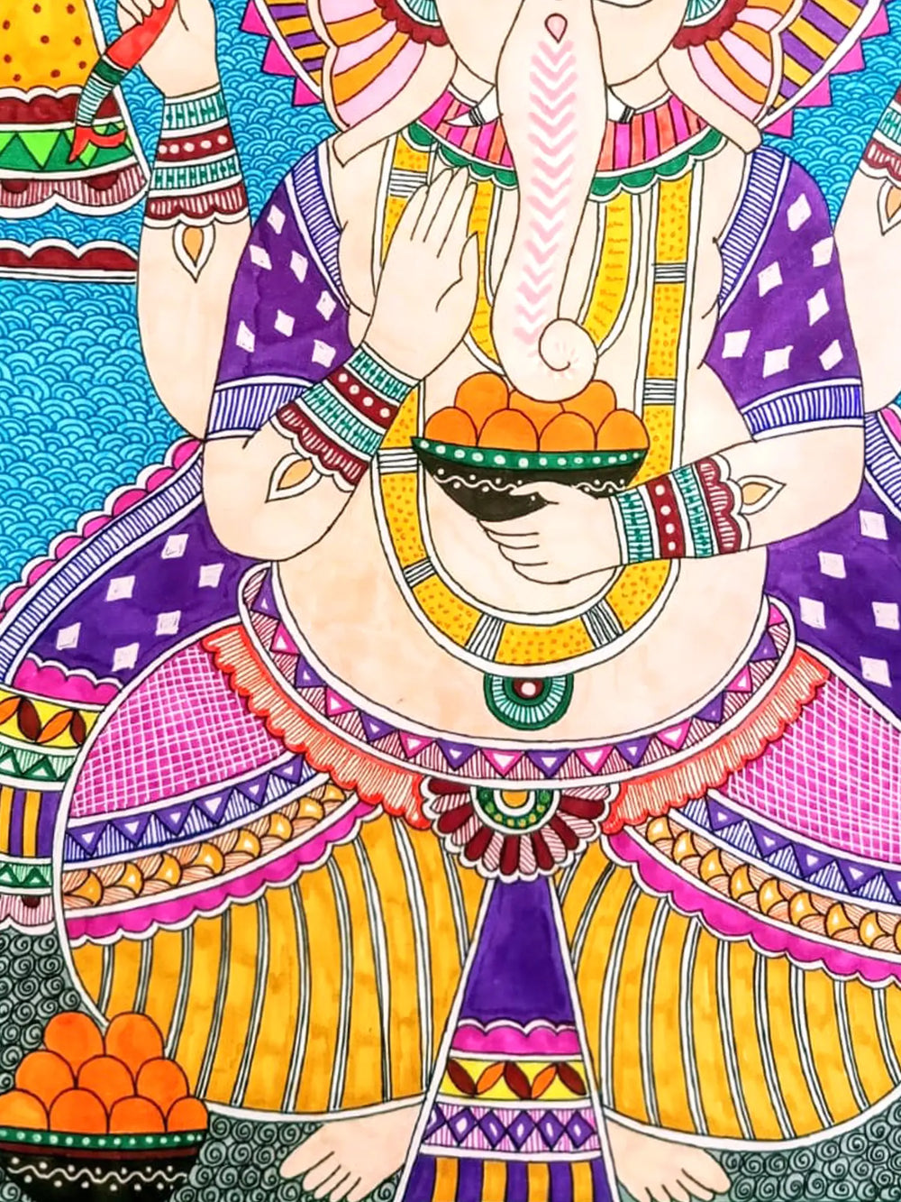 Madhubani Ganpati Maharaj Painting | Alcohol Markers And Fineliners On Paper | By Ruchi
