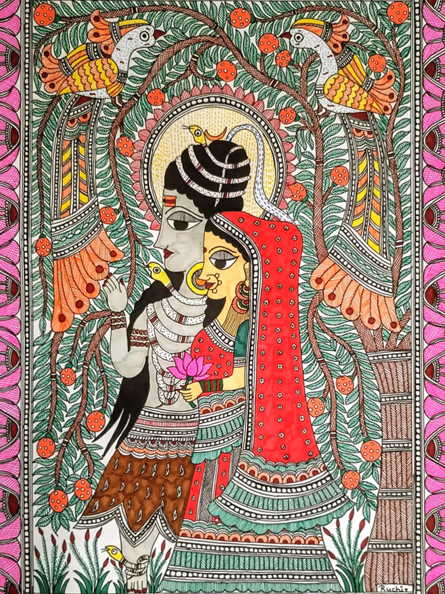 Shiv Parvati Ji Madhubani Painting on Paper