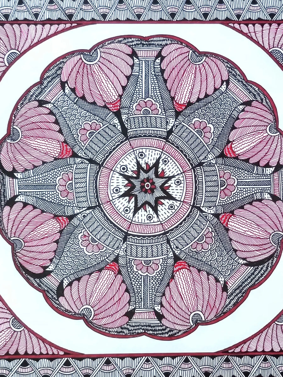 Fish and Lotus Raas Madhubani Painting by Ruchi