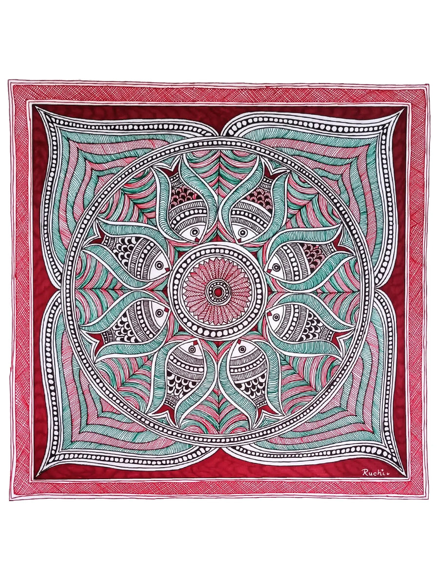 Fish Pattern Madhubani Painting on Paper by Ruchi