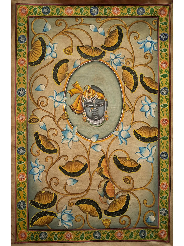 Lord Shrinathji Motif with Floral Design Pichwai Painting on Cotton by Narendra · view 1