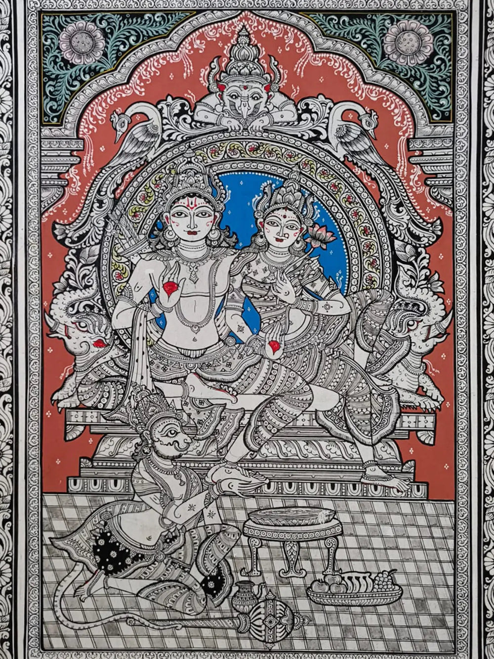 Shri Rama - Sita Seva of Hanuman | Pattachitra Painting | by Akankshya Panda