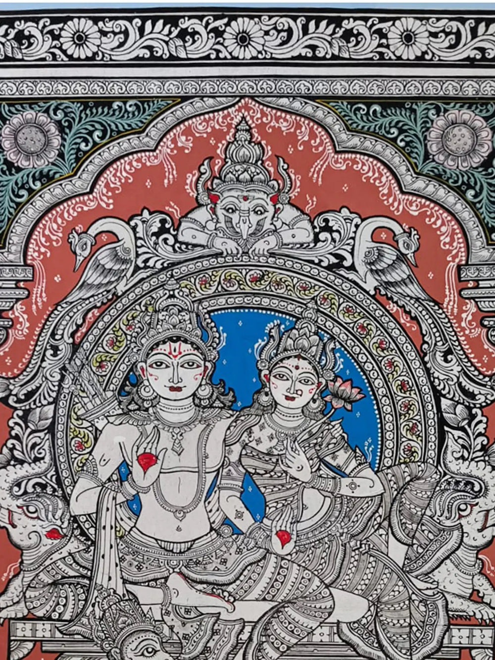 Shri Rama - Sita Seva of Hanuman | Pattachitra Painting | by Akankshya Panda