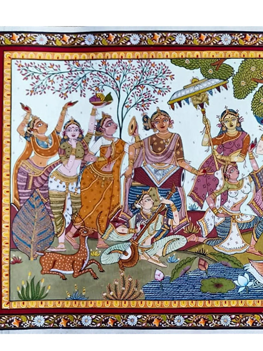 Radha-Krishna with the Gopis Pattachitra Painting on Canvas by Akankshya Panda