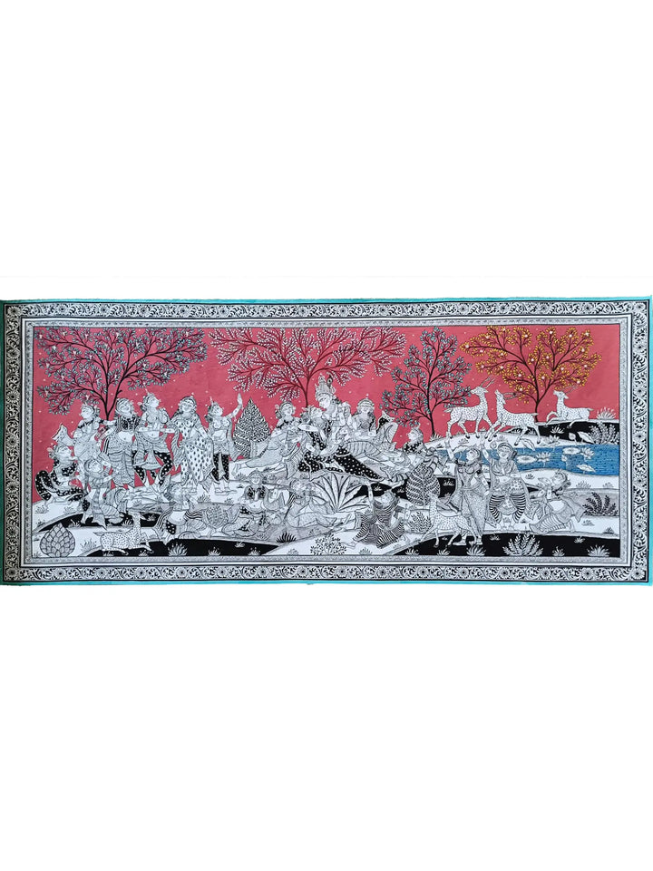 Lord Krishna with Radha and Gopis Pattachitra Painting on Canvas by Akankshya Panda · view 1