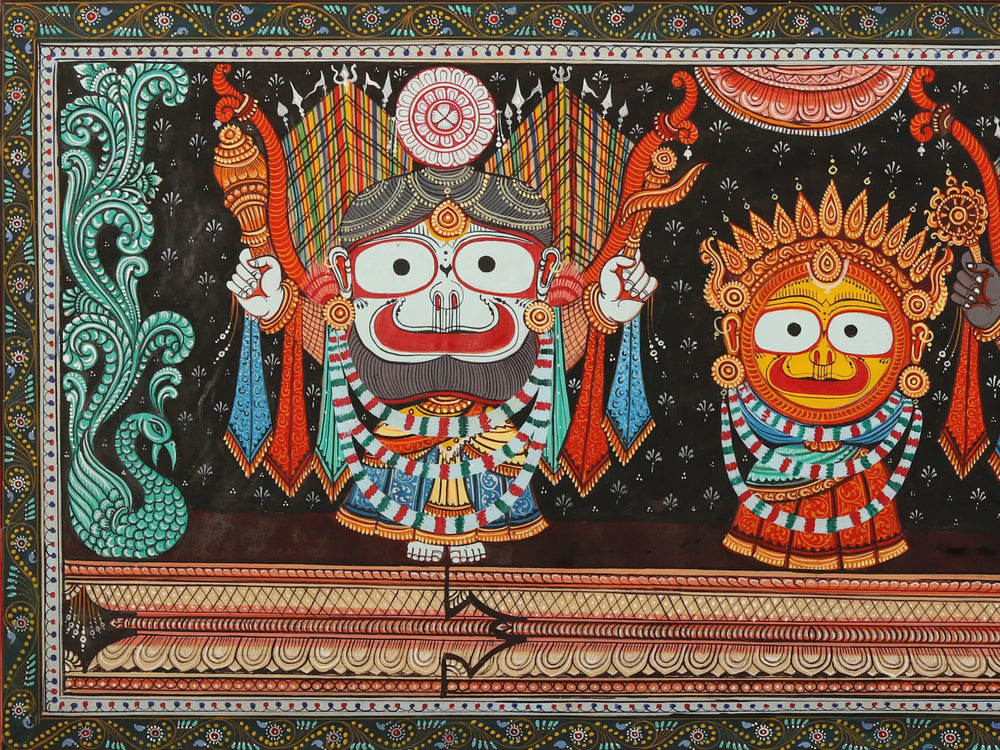 Shri Jagannatha in Nagarjuna Vesha (Shringar Done Once Every 25 Years) Patachitra Painting | Natural Color Painting on Tussar Silk