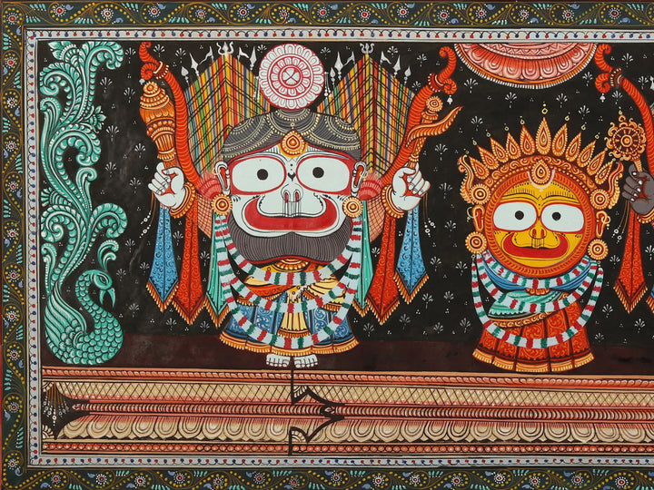 Shri Jagannatha in Nagarjuna Vesha (Shringar Done Once Every 25 Years) Patachitra Pattachitra Painting on Tussar Silk · view 2