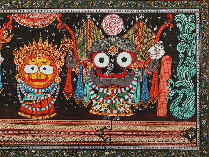 Shri Jagannatha in Nagarjuna Vesha (Shringar Done Once Every 25 Years) Patachitra Pattachitra Painting on Tussar Silk · view 3