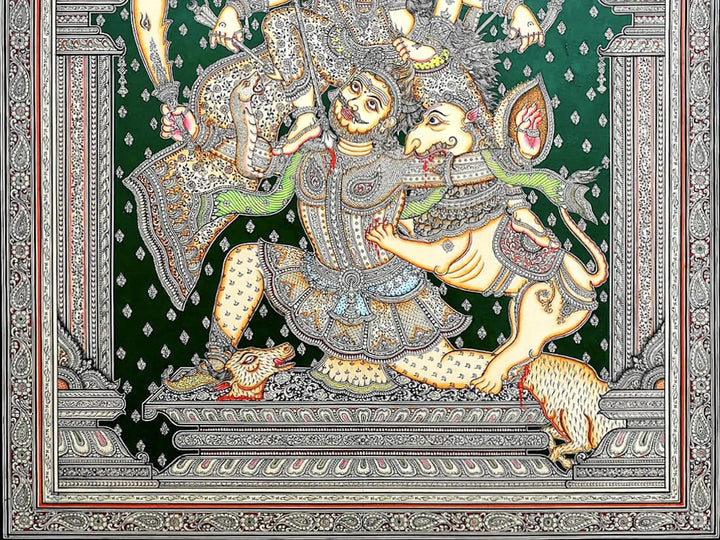 Devi Durga Killing Mahishasura Patachitra Pattachitra Painting on Silk · view 4