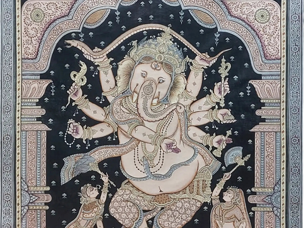Four-Handed Dancing Ganesha Served By Consorts Riddhi Siddhi | By Ratikanta Moharana