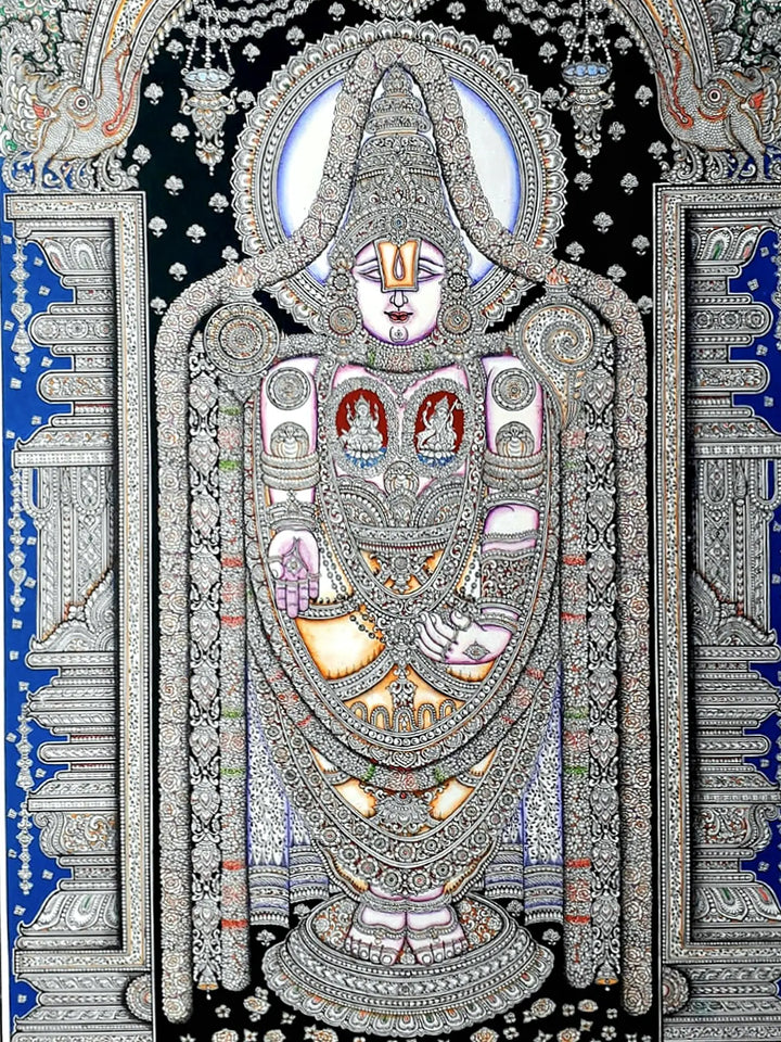 Lord Tirupati Balaji Patachitra by Ratikanta Moharana Pattachitra Painting on Silk · view 2