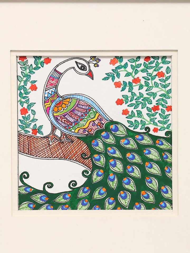 Peacock Madhubani Painting on Handmade Paper · view 3
