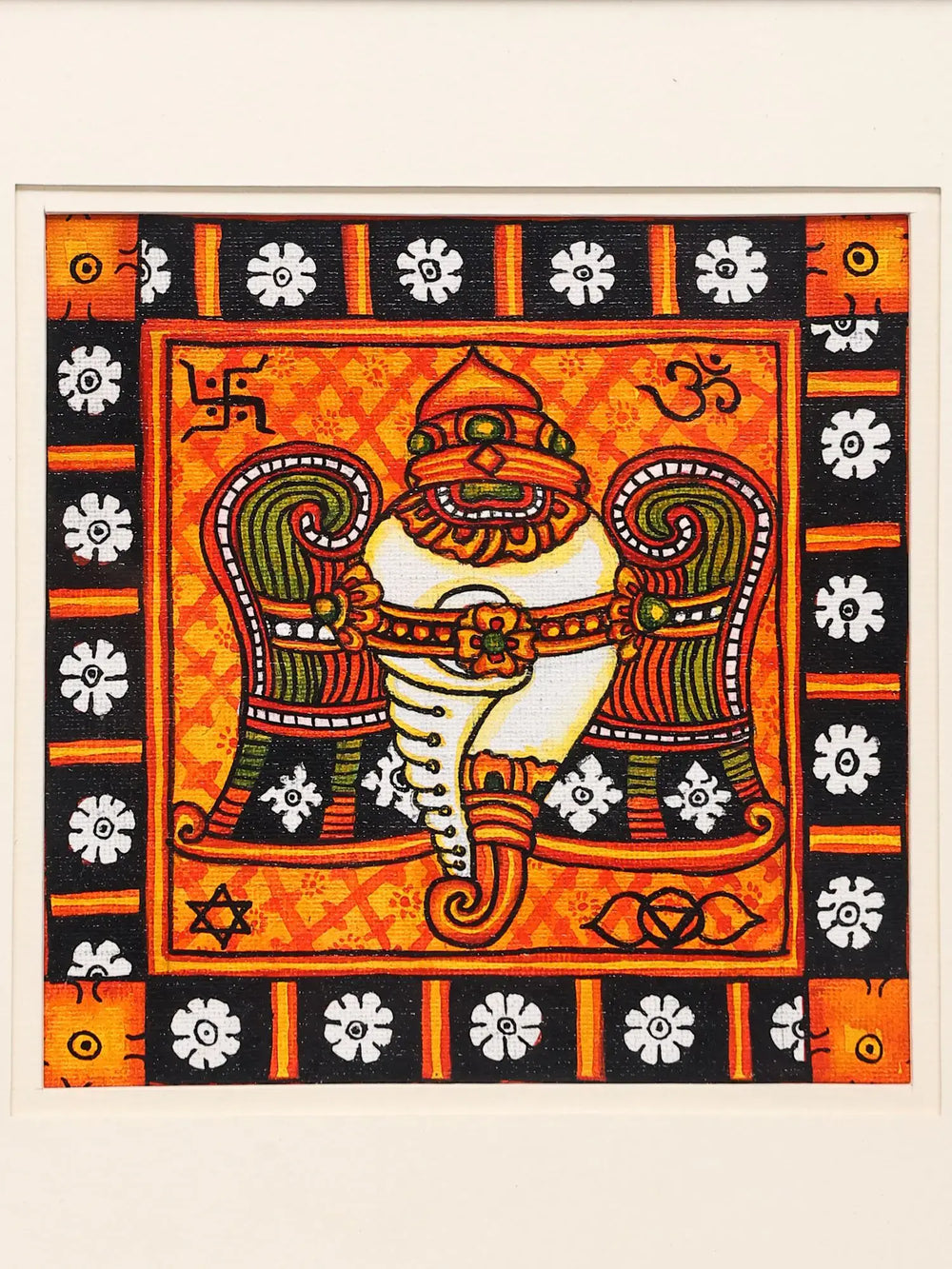 Sacred Conch (Shankh) | Framed Kerala Mural Painting