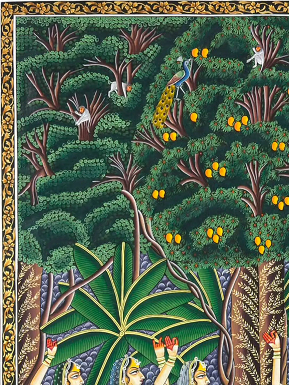 Gopis by The Pond - Handmade Pichwai Painting | Natural Colors on Cloth | By Dheeraj Munot