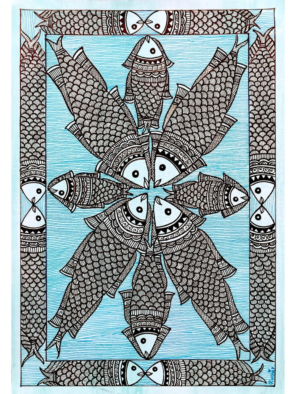 The Auspicious Matsya Raas | Madhubani Painting on Paper | By Ruchi Gupta
