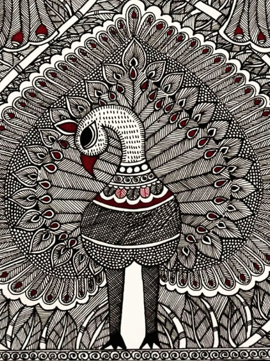 The Combination of Majestic Mayura and Matsya Raas Madhubani Painting