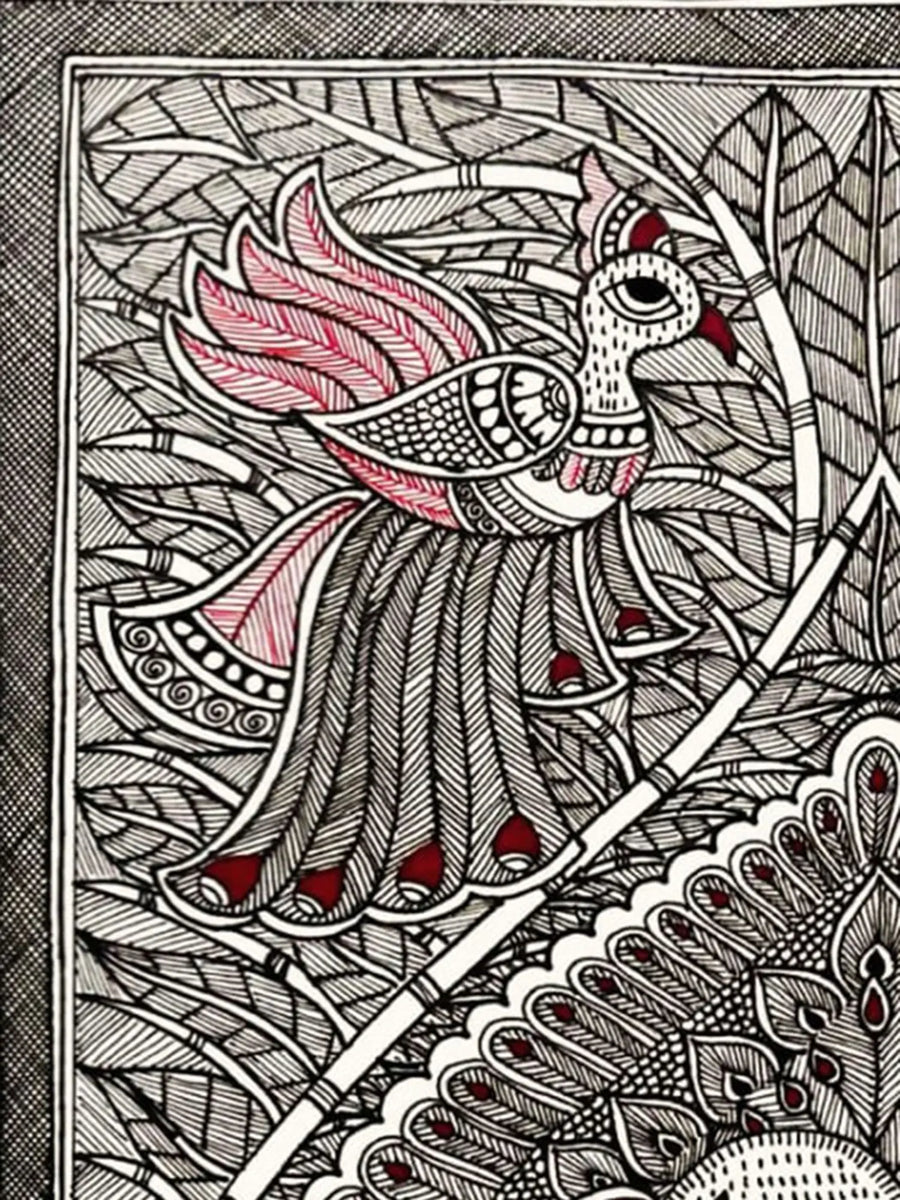 The Combination of Majestic Mayura and Matsya Raas Madhubani Painting