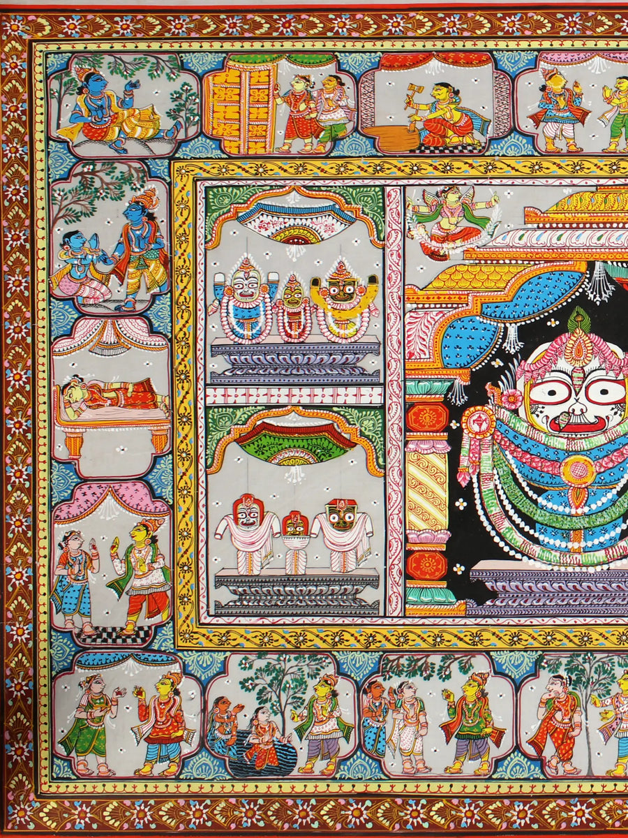 Hindu Deities Jagannatha Balabhadra and Subhadra Painting on Tussar Silk