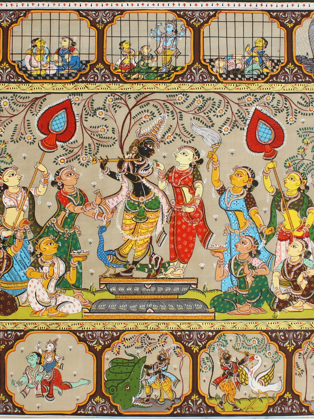 Krishna and Gopis With Krishna Leela In Frame | Patta Painting | Odisha Art