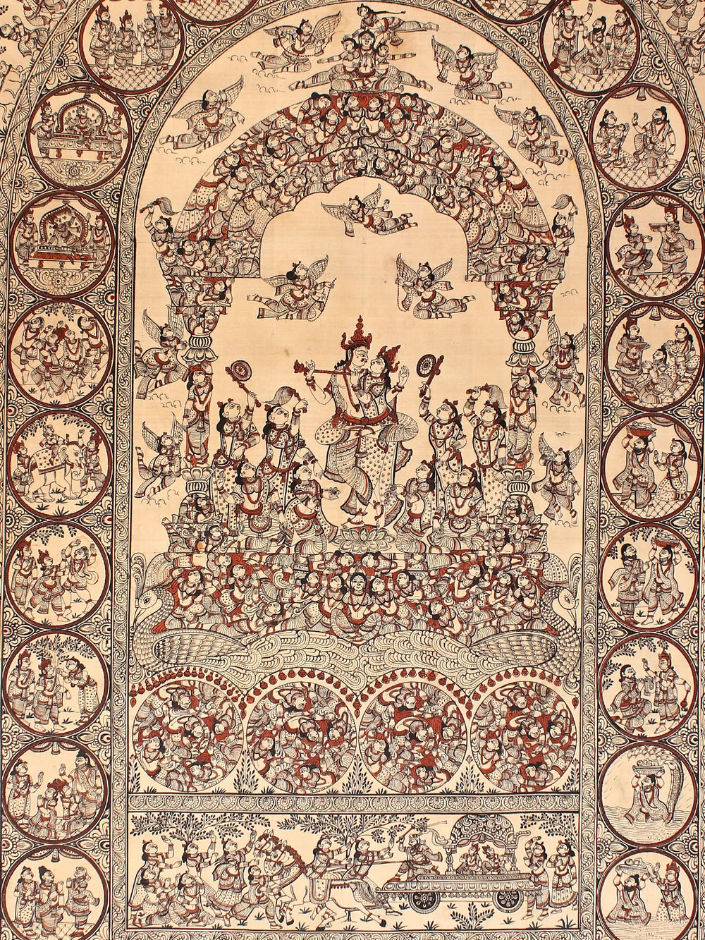 Radha Krishna Being Worshipped Inside Krishna Leela Frame | Patta Painting | Odisha Art