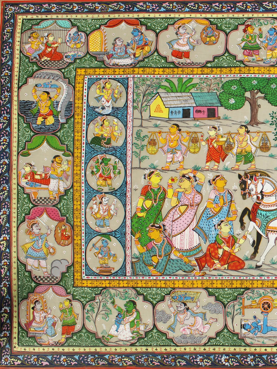Shri Kirshna Mathura Vijay Stories Painting on Tussar Silk