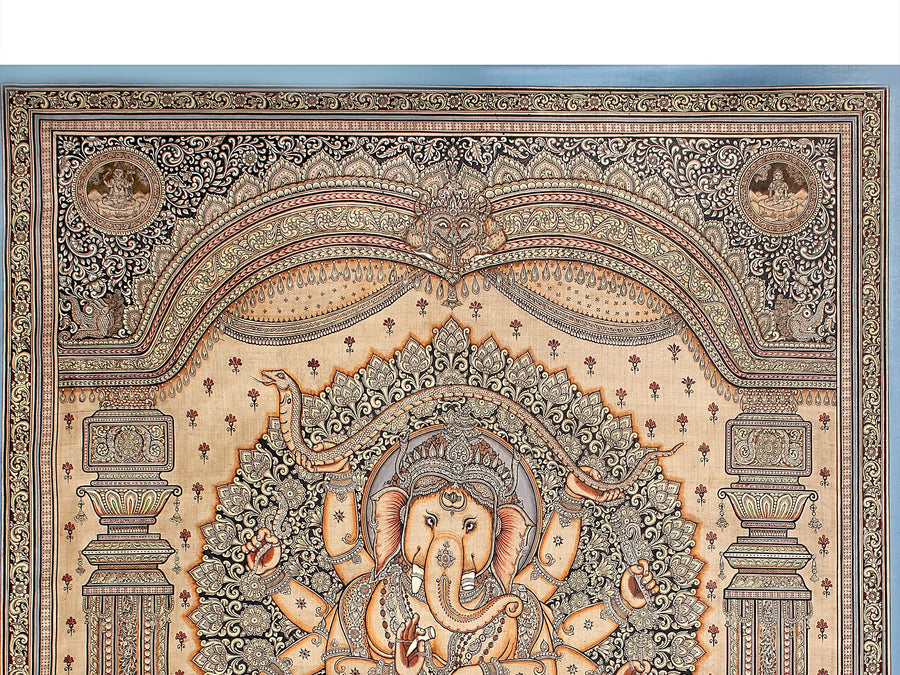 Lord Ganesha in Frame Painting on Tussar Silk