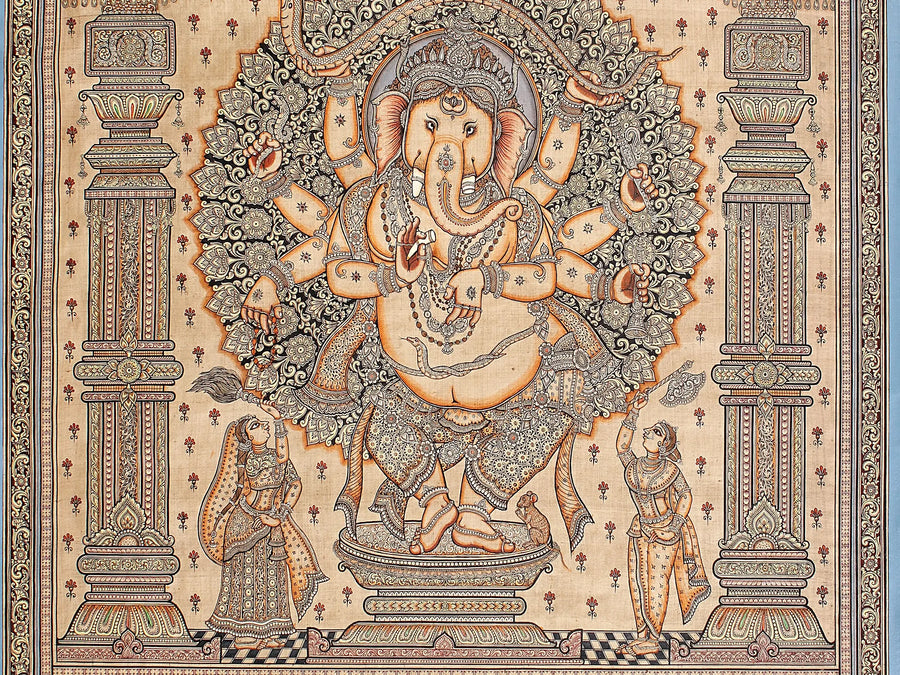 Lord Ganesha in Frame Painting on Tussar Silk