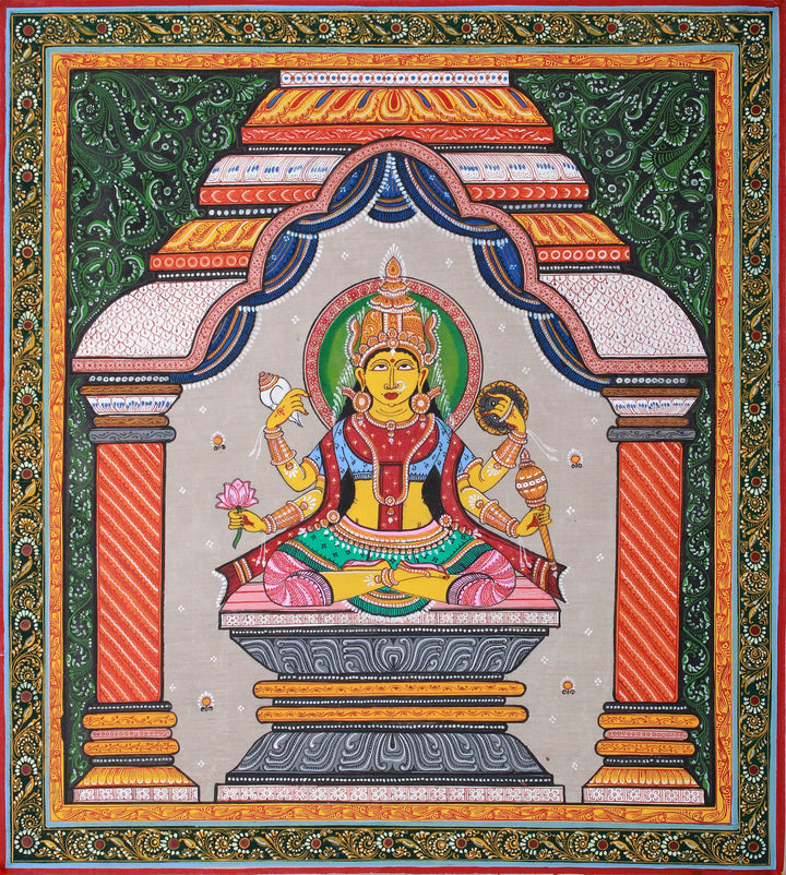 Goddess Vaishnavi - Watercolor Pattachitra Painting on Tussar Silk · view 1