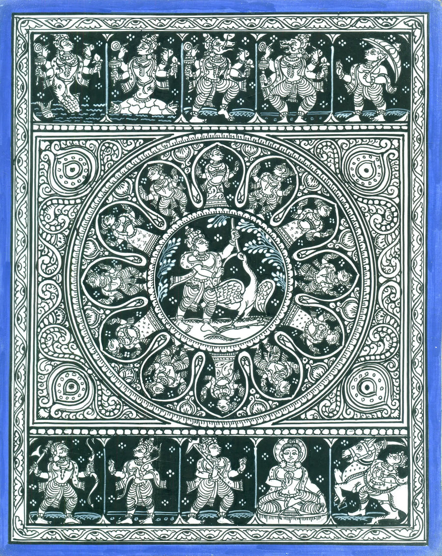 Vishnu Dashavtara on Patti, Folk from the Temple Town Puri (Orissa) Painting by Rabi Behra