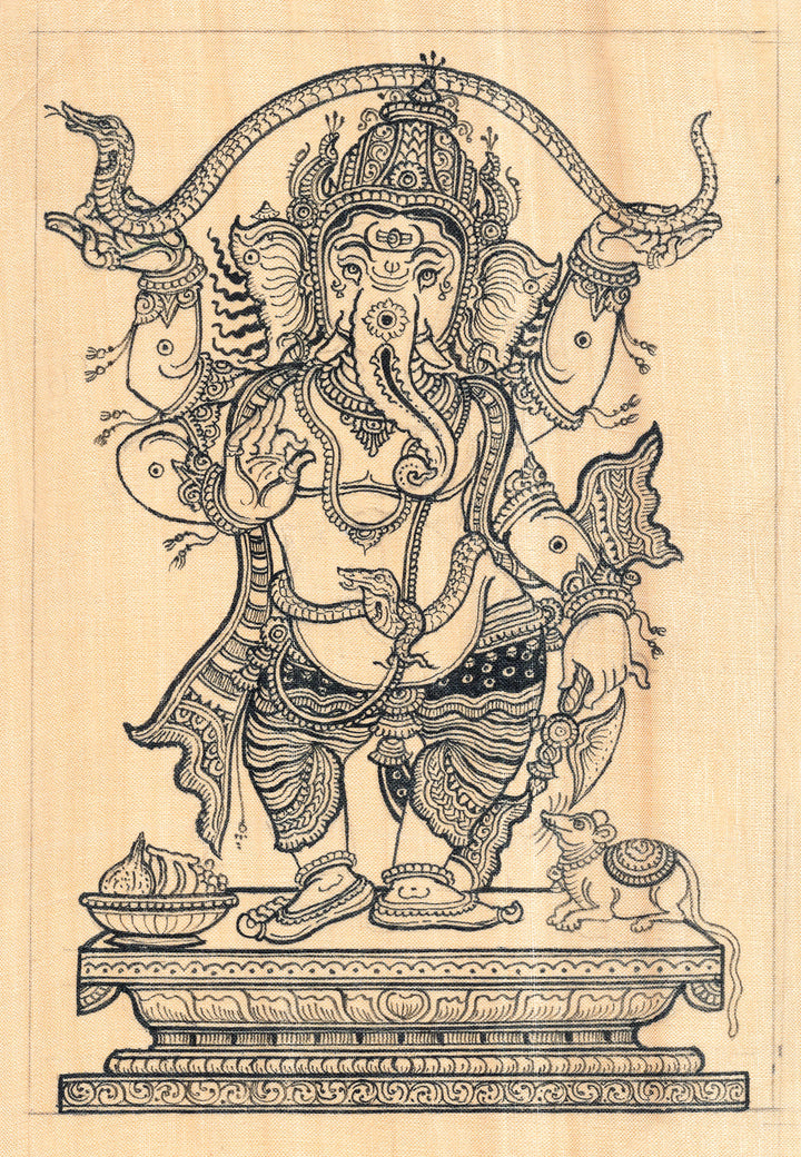 Dancing Ganesha Stretching Vasuki Over His Head: Patachitra Pattachitra Painting · view 1