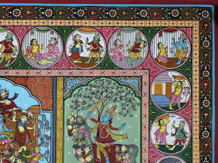 Krishna Leela (The Story of Lord Krishna) Pattachitra Painting on Cloth by Rabi Behera · view 4