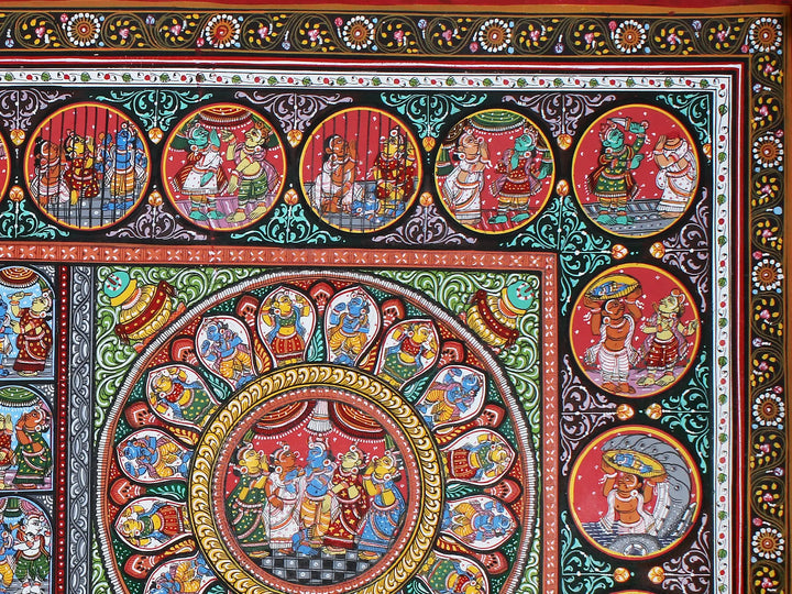Radha Krishna with Krishna Leela Pattachitra Painting on Cloth by Rabi Behera · view 4