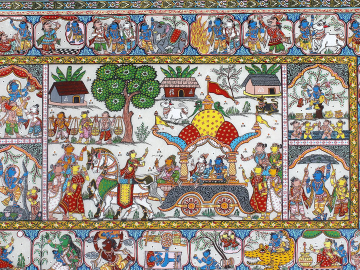 Krishna Leela (The Story of Lord Krishna) Pattachitra Painting on Cloth by Rabi Behera · view 2