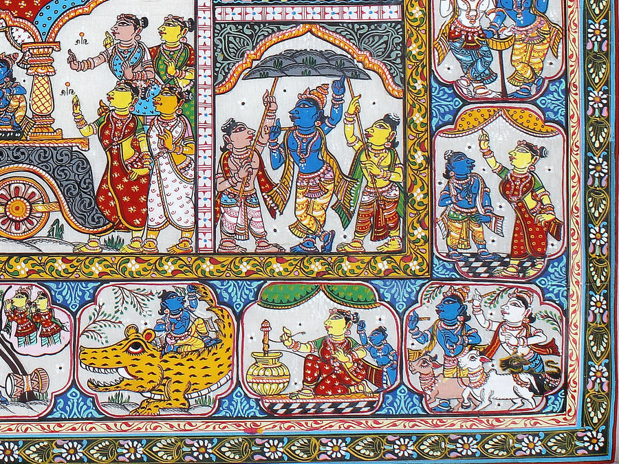 Krishna Leela (The Story of Lord Krishna) Pattachitra Painting on Cloth by Rabi Behera