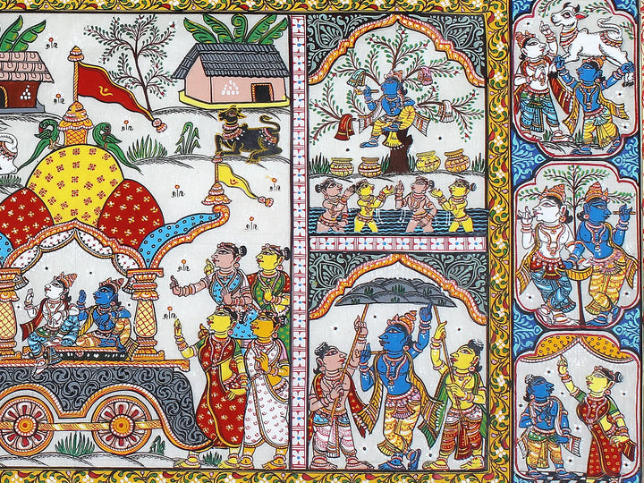 Krishna Leela (The Story of Lord Krishna) Pattachitra Painting on Cloth by Rabi Behera · view 4